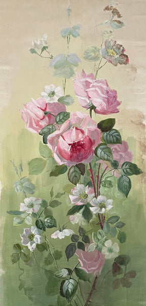 Set of Three Hand Painted Floral Silk Wall Panels :C1920 England