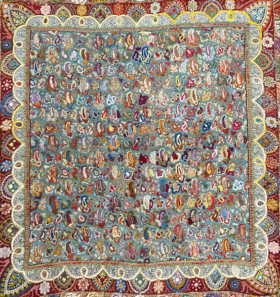 Decorative Antique Silk Hand Embroidered Printed Cloth : C19th India