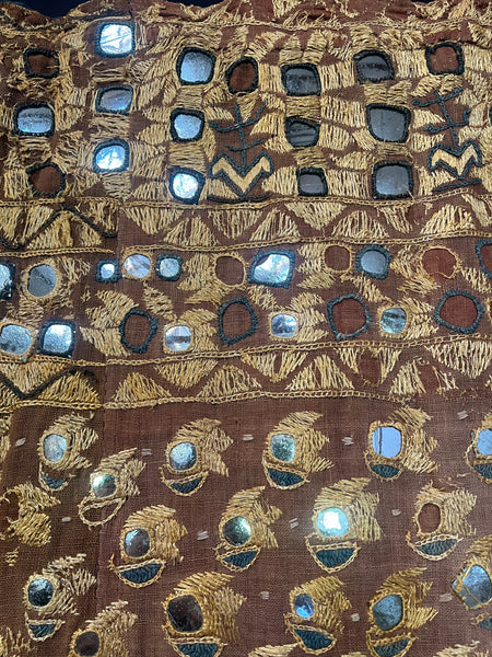 Antique Traditional Floss Silk Embroidered and Mirrored Phulkari Wallhanging Interior Decor Collectable