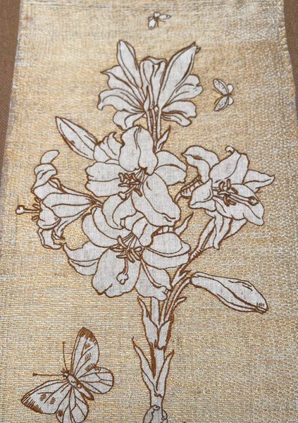 Antique Art Nouveau Silk Embroidery with Cupid & Lily in the manner of Walter Crane: C1900 England