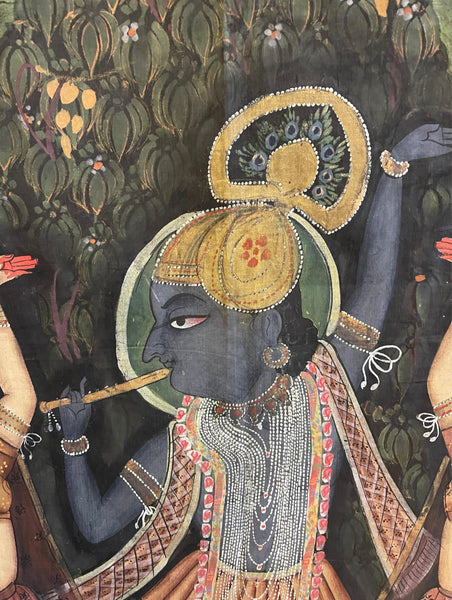 Hand Painted Pichawai Wallhanging Devotional Temple Hanging Krishna: C19th India