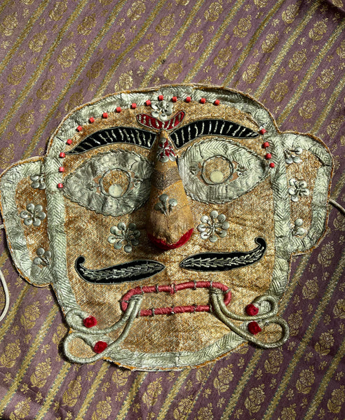Rare Antique Folk Art Metallic Textile Mask Ramlila of Ramnagar(Varanasi)India C20th