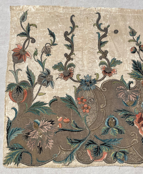 Rare Antique Silk and Gilt Thread Embroidered Apron : C18th England