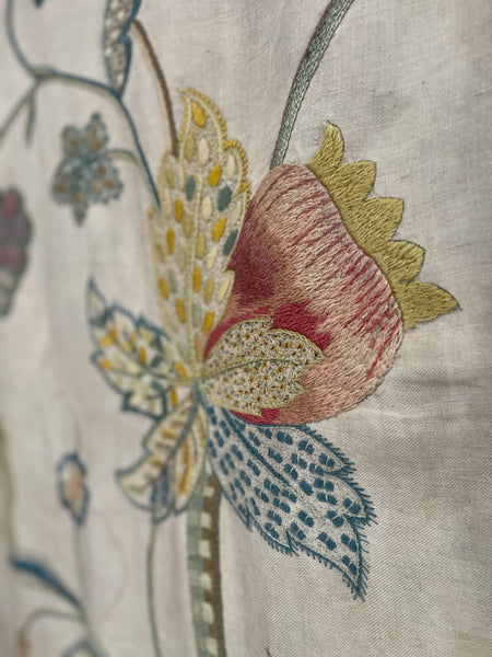 Antique Arts and Crafts Jacobean Revival Crewelwork Tree of Life Wallhanging: Early C20th Britain