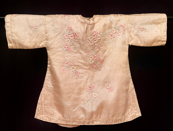 Antique Childs Traditional Silk Kimono With Cherry Blossom Embroidery: C1910/20 Japan