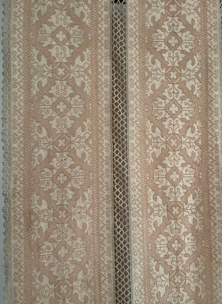 Antique Hand Embroidered Assisi Work Cover Pink White Throw Interior Decor Early 20th Century. 225 x 185cm