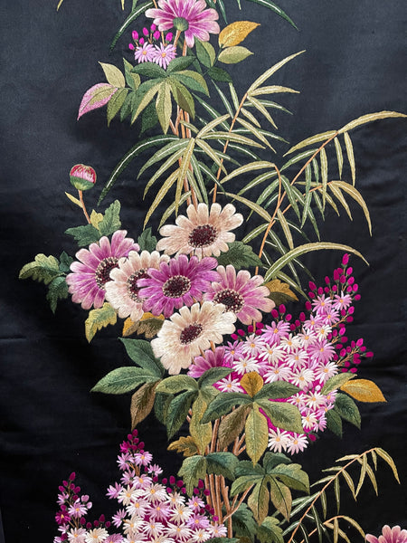 Antique Fine Silk Embroidery with Flowers Wallhanging: C19th China