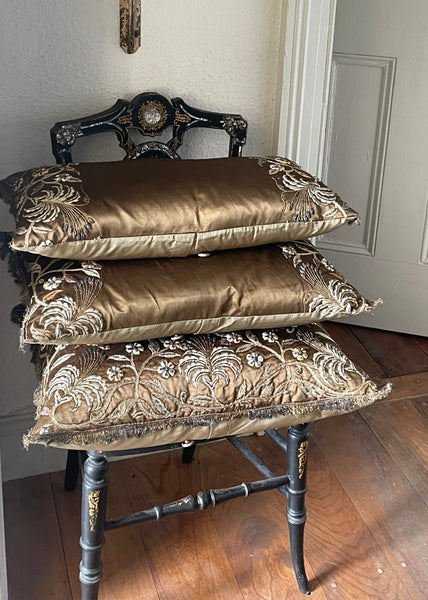 Antique Bespoke Silk Embroidered Zardozi Cushions Medium Size: C19th India