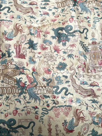 Panel of Georgian Glazed Chintz with Dragons and Exotic Creatures: C1800 England