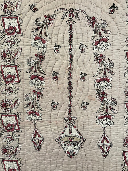 Antique Block Printed & Hand Painted Quilted Hanging: C19th, Turkey