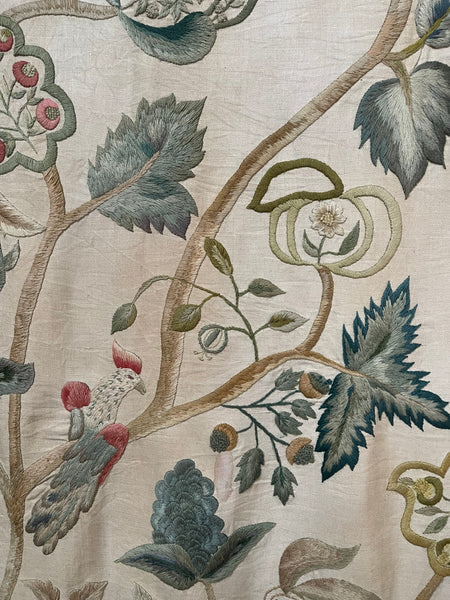 Antique Jacobean Revival Crewelwork Embroidered Wallhanging: C1900 England