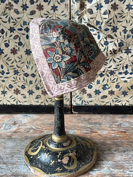 Antique Traditional Costume Block Print Child’s Bonnet: C19th Marken, Holland