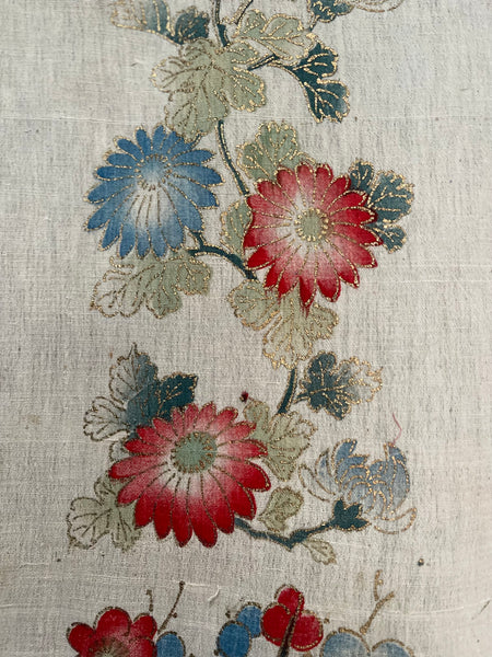 Traditional Block Printed Hand Painted Wallhanging with Mount Fuji: C1930 Japan