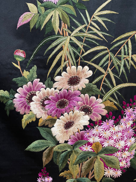 Antique Fine Silk Embroidery with Flowers Wallhanging: C19th China