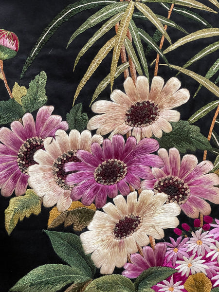 Antique Fine Silk Embroidery with Flowers Wallhanging: C19th China