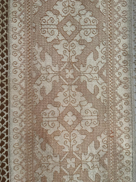 Antique Hand Embroidered Assisi Work Cover Pink White Throw Interior Decor Early 20th Century. 225 x 185cm