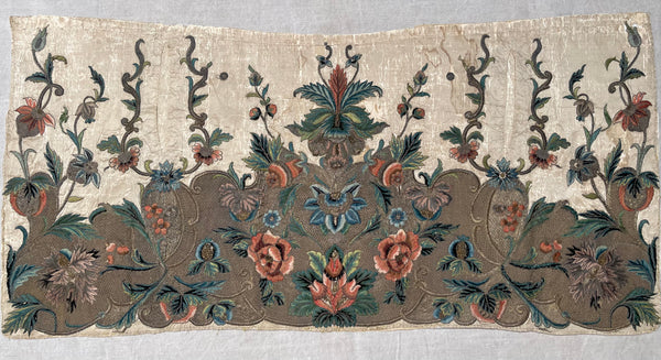Rare Antique Silk and Gilt Thread Embroidered Apron : C18th England