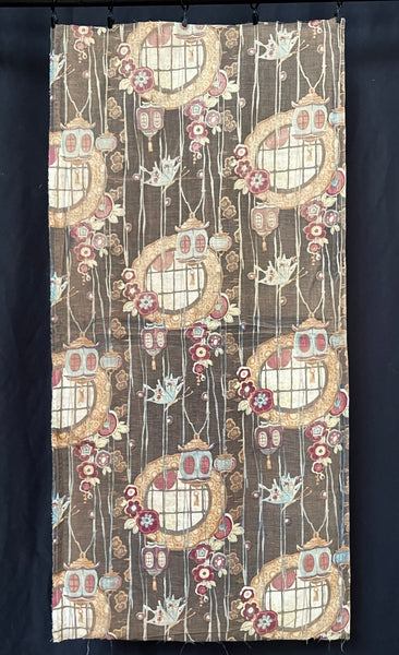 Antique Art Nouveau Japanoise Textile with Lanterns: C1900/10 Foxtons, England