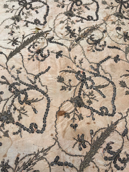 Antique Gilt Thread and Sequin Pink Silk Wallhanging: C18th Ottoman Turkey