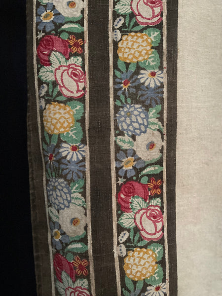 Hand Printed with Floral Borders Linen Panel: C1910 Britain