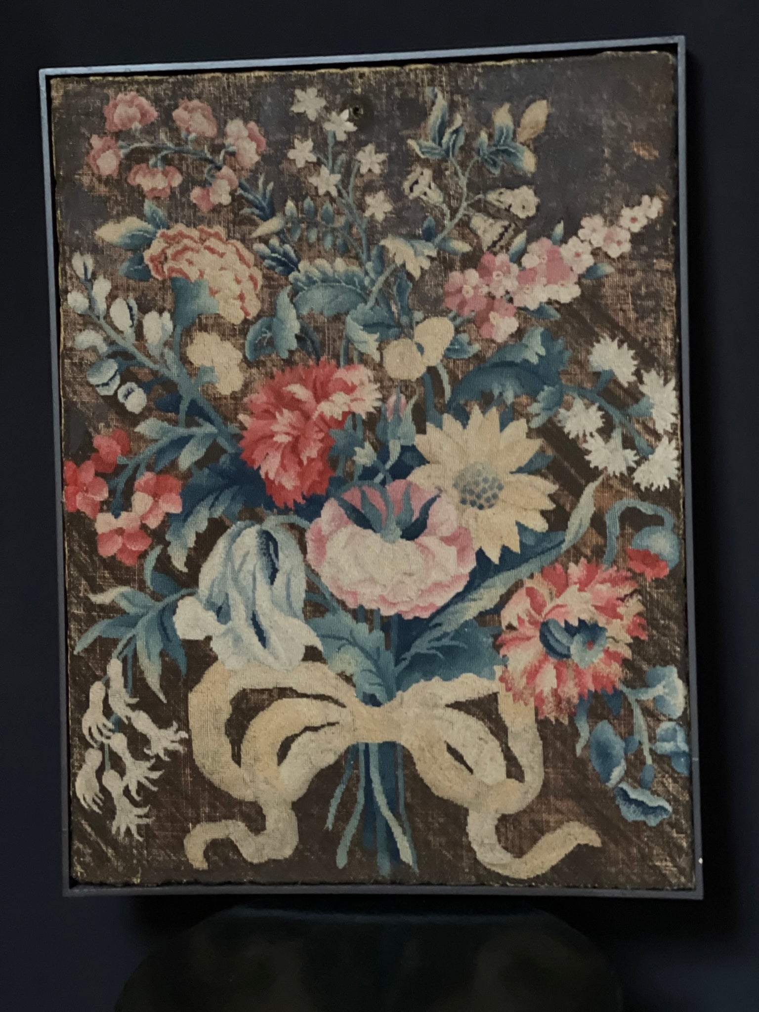 Early Fine Needlepoint Still Life with Flower Bouquet: C18th France