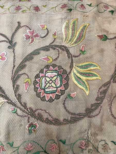 Antique Jacobean Silk and Metal Thread Floral Embroidery: C17th Europe