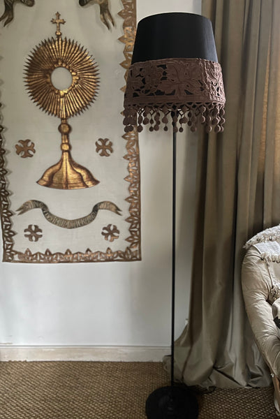 Bespoke Lampshade with Art Deco Cutwork Embroidered Border with Pom Pom Trim: C1920s France