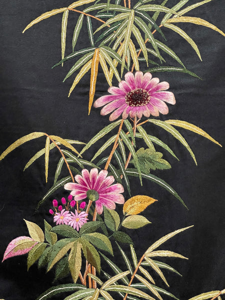 Antique Fine Silk Embroidery with Flowers Wallhanging: C19th China