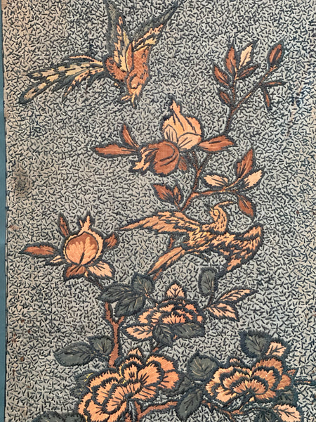 Arts and Crafts Crewelwork Embroidered Tree of Life Panel in Antique Japanese Bamboo Frame (1) : C1900 Britain
