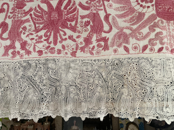Traditional Folk Embroidered Pelmet with Birds & Lions: C19th The Balkans