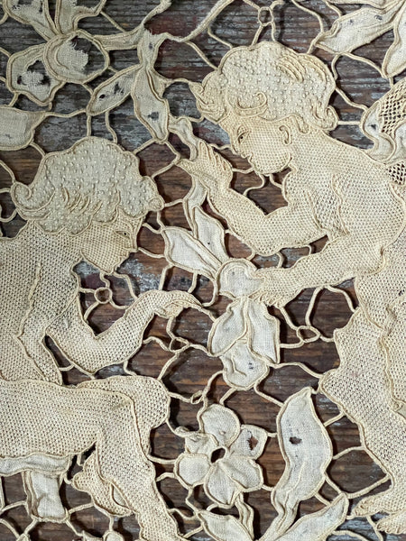 Antique Venetian Needlelace with Cherubs: Late C17th early C18th Venice, Italy