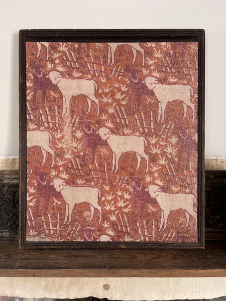 Antique Arts and Crafts Block Printed Lamé with Lambs: C1910/20 Britain