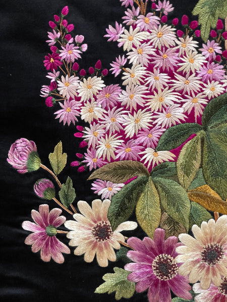 Antique Fine Silk Embroidery with Flowers Wallhanging: C19th China