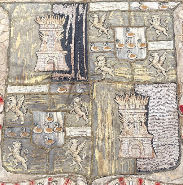 Antique Embroidered Armorial Coat of Arms: C17th Europe