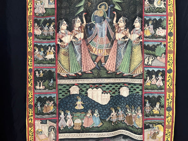 Hand Painted Pichawai Wallhanging Devotional Temple Hanging Krishna: C19th India
