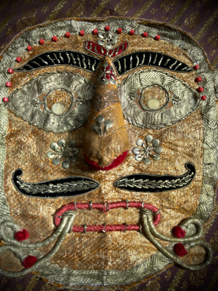 Rare Antique Folk Art Metallic Textile Mask Ramlila of Ramnagar(Varanasi)India C20th