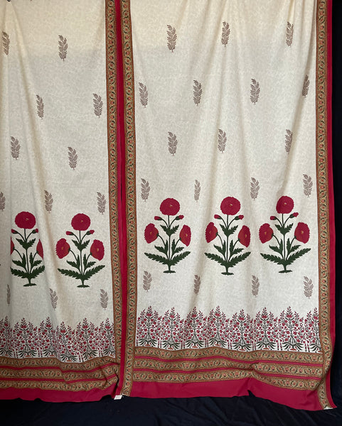 Block Printed Hangings or Curtain Panels with Poppies: C20th Jaipur, India