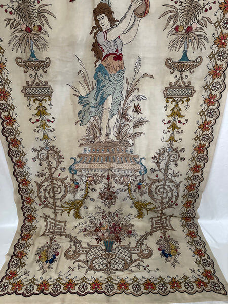 Antique Embroidered Wallhanging with Dancing Figure: C1910 France