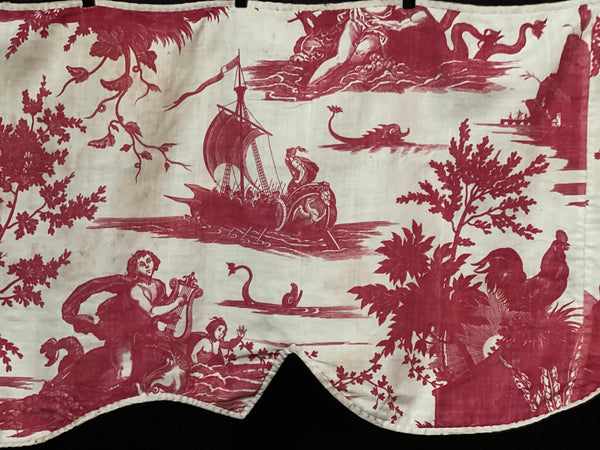 Antique Toile de Nantes ‘Chariot of Dawn’ Pelmet: C18th France