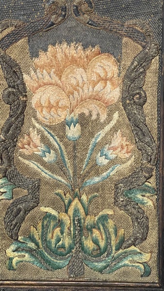 Rare Gilt and Silk Thread Embroidered Book Binding with Carnation (symbolising devotion) : C17th Europe