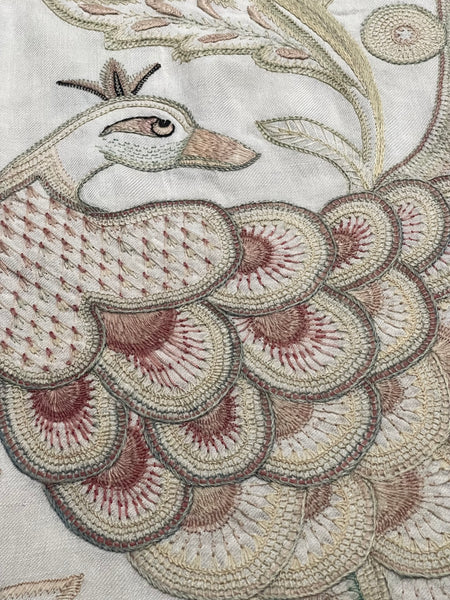 Antique Arts and Crafts Jacobean Revival Crewelwork Wallhanging with Tree of Life: C1900 Britain