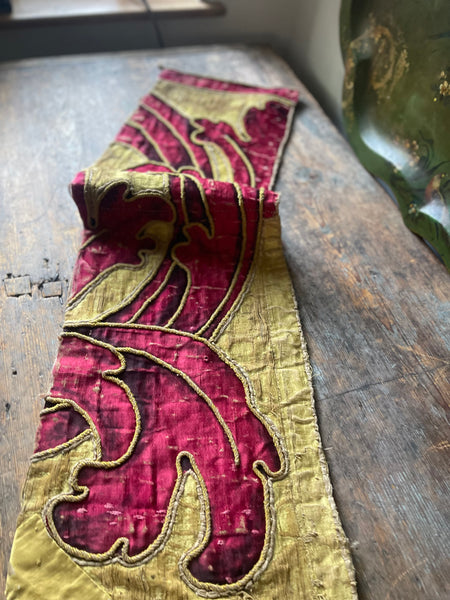 Antique Hand Painted Silk Panel Section of Wing: C17th Italy