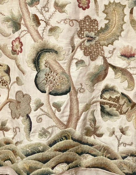 Jacobean Revival Embroidered Tree of Life Crewelwork Wall or Bedhanging: C1900 Britain