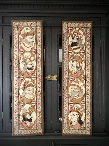 Antique Hand Painted Kalamkari Portrait Panels: C19th Isfahan, Persia