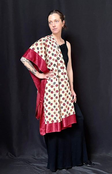 Antique Silk Embroidered Traditional Wedding Shawl : C20th Gujarat, India