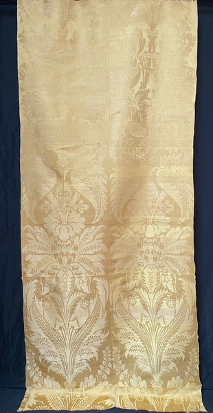 Large Panel Yellow Silk Damask Brocade Handwoven Antique Lyon Museum Worthy: C18th France