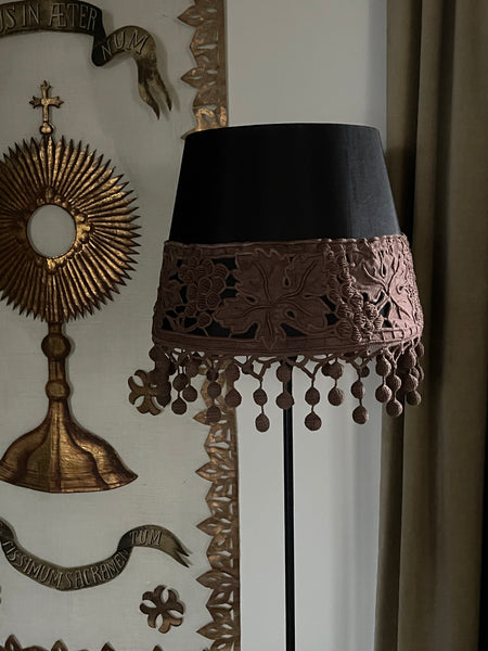 Bespoke Lampshade with Art Deco Cutwork Embroidered Border with Pom Pom Trim: C1920s France