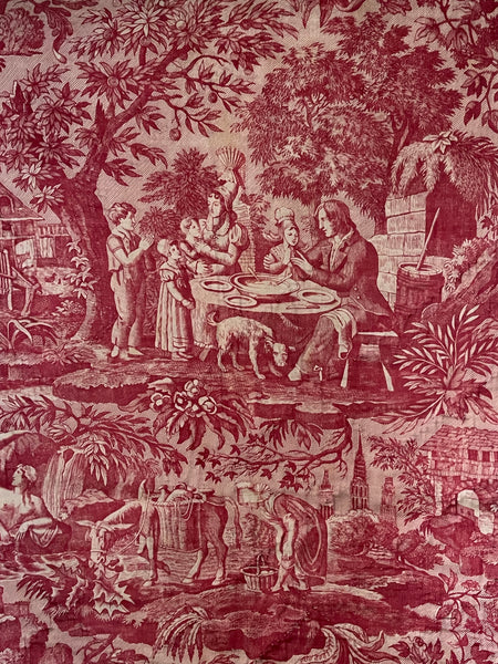 Antique Fine Red and White Toile de Jouey Quilt: C19th France