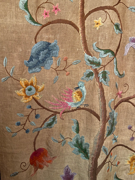 ON HOLD: Arts and Crafts Jacobean Revival Crewelwork Embroidered Tree of Life Wallhanging: C1900