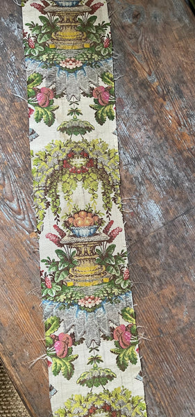 Antique Silk Brocade Panel with Urns & Fruit in Bower: C18th France